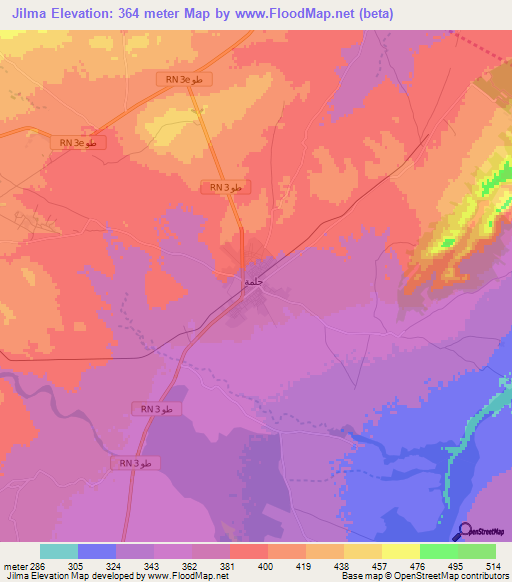 Jilma,Tunisia Elevation Map