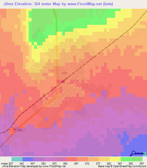 Jilma,Tunisia Elevation Map