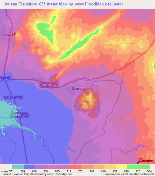 Jerissa,Tunisia Elevation Map
