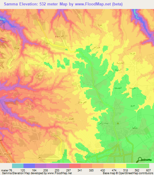 Samma,Jordan Elevation Map