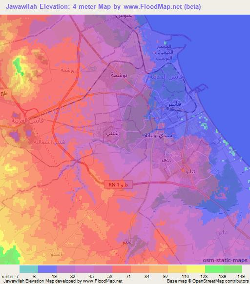 Jawawilah,Tunisia Elevation Map