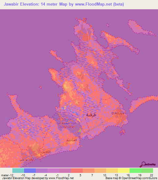 Jawabir,Tunisia Elevation Map