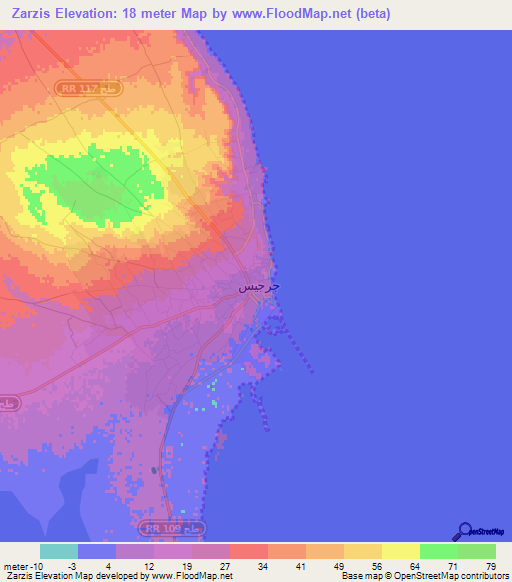 Zarzis,Tunisia Elevation Map