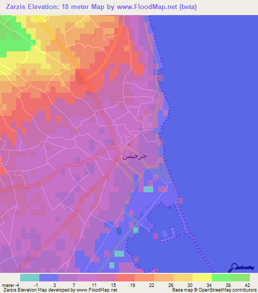 Zarzis,Tunisia Elevation Map