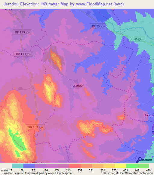 Jeradou,Tunisia Elevation Map