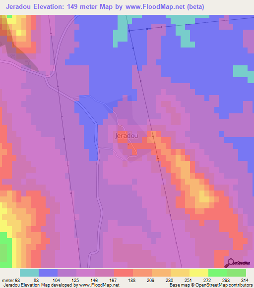 Jeradou,Tunisia Elevation Map