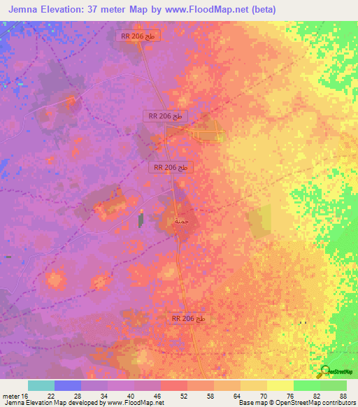 Jemna,Tunisia Elevation Map