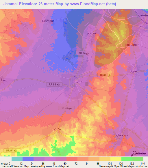 Jammal,Tunisia Elevation Map