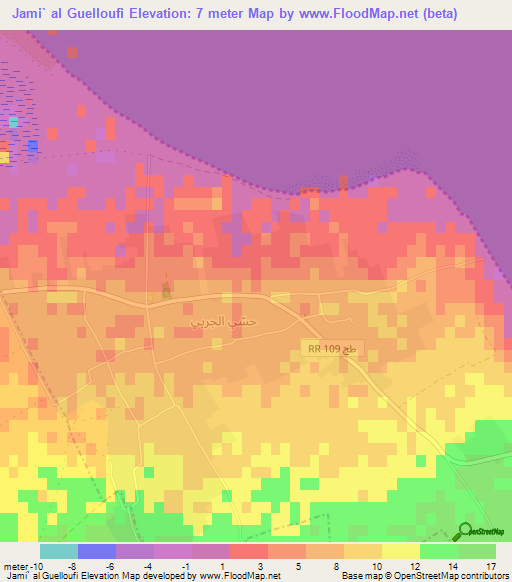 Jami` al Guelloufi,Tunisia Elevation Map