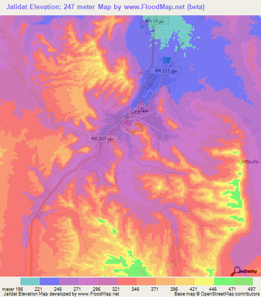 Jalidat,Tunisia Elevation Map