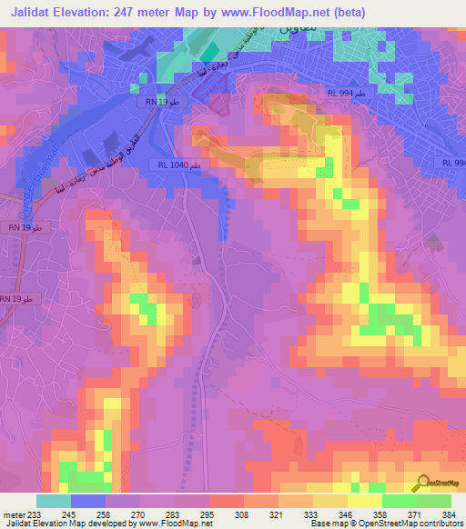 Jalidat,Tunisia Elevation Map