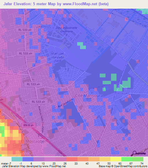 Jafar,Tunisia Elevation Map