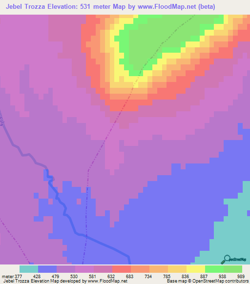 Jebel Trozza,Tunisia Elevation Map