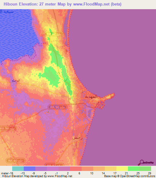 Hiboun,Tunisia Elevation Map