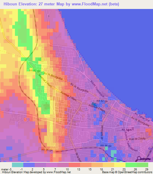 Hiboun,Tunisia Elevation Map