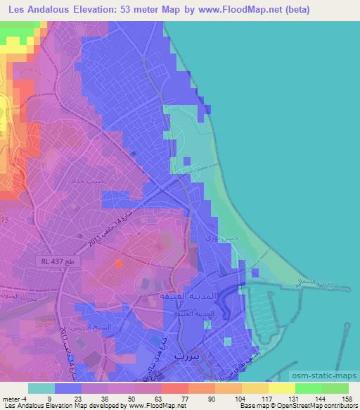 Les Andalous,Tunisia Elevation Map