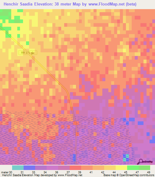 Henchir Saadia,Tunisia Elevation Map