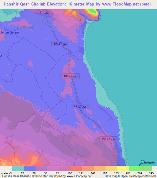Hanshir Qasr Ghallab,Tunisia Elevation Map