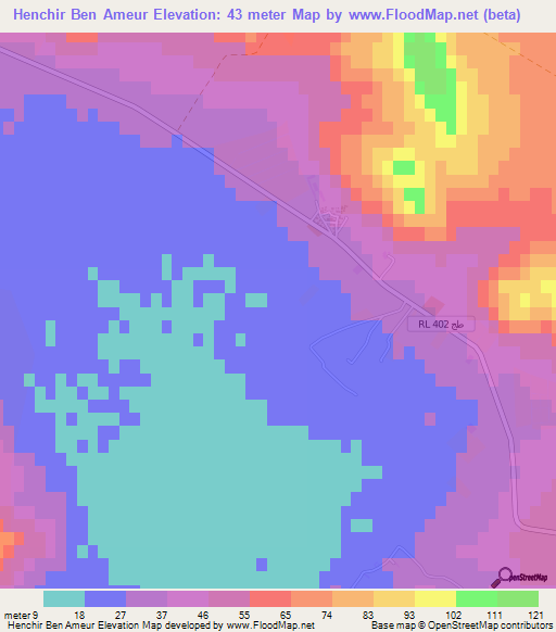 Henchir Ben Ameur,Tunisia Elevation Map