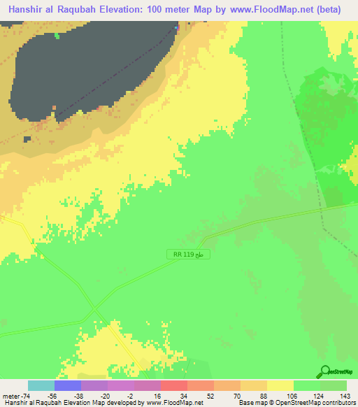 Hanshir al Raqubah,Tunisia Elevation Map