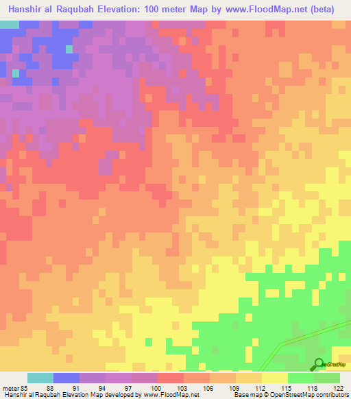 Hanshir al Raqubah,Tunisia Elevation Map