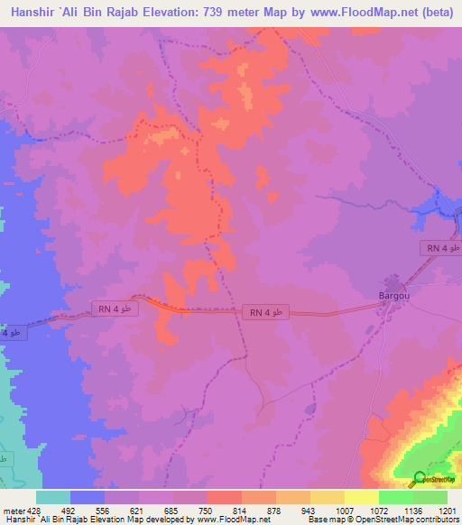 Hanshir `Ali Bin Rajab,Tunisia Elevation Map