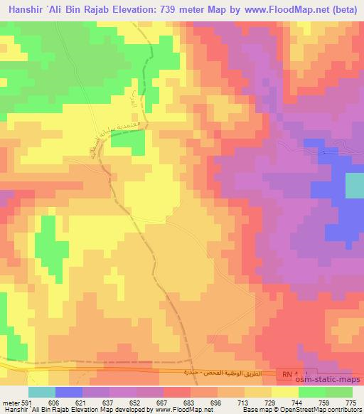 Hanshir `Ali Bin Rajab,Tunisia Elevation Map