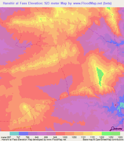 Hanshir al Fass,Tunisia Elevation Map