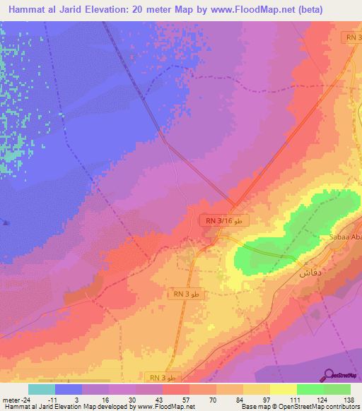 Hammat al Jarid,Tunisia Elevation Map