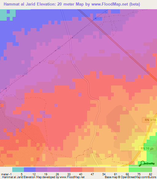 Hammat al Jarid,Tunisia Elevation Map