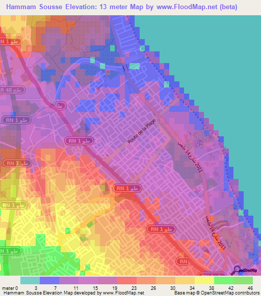 Hammam Sousse,Tunisia Elevation Map