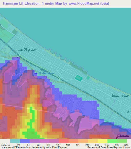 Hammam-Lif,Tunisia Elevation Map