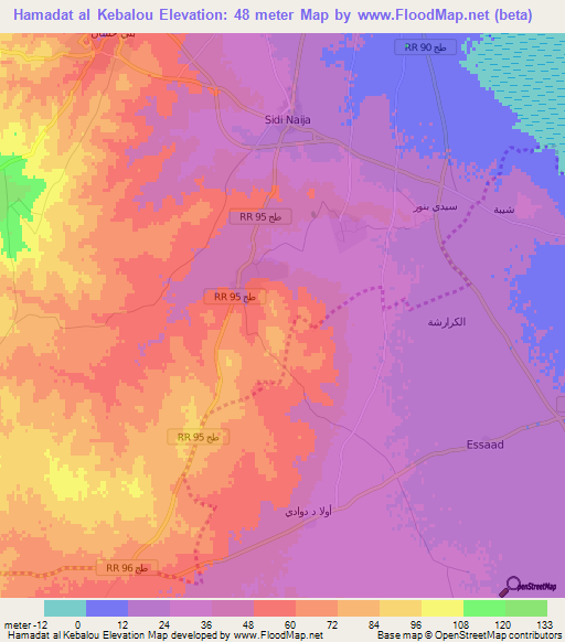 Hamadat al Kebalou,Tunisia Elevation Map