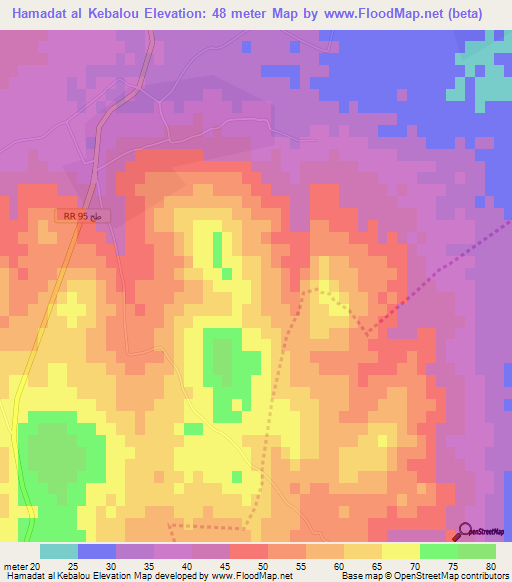 Hamadat al Kebalou,Tunisia Elevation Map