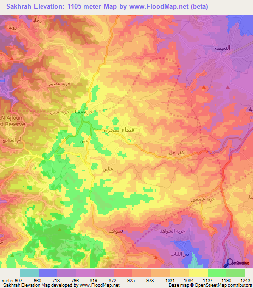 Sakhrah,Jordan Elevation Map