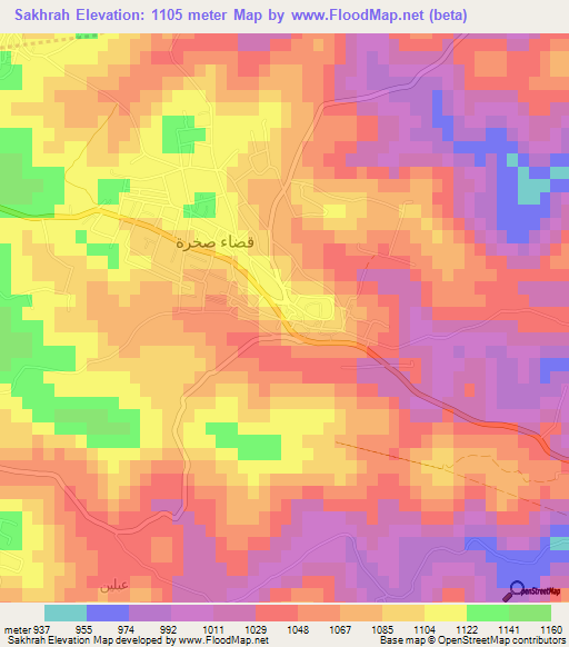 Sakhrah,Jordan Elevation Map