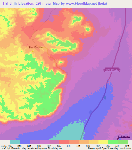 Haf Jirjir,Tunisia Elevation Map
