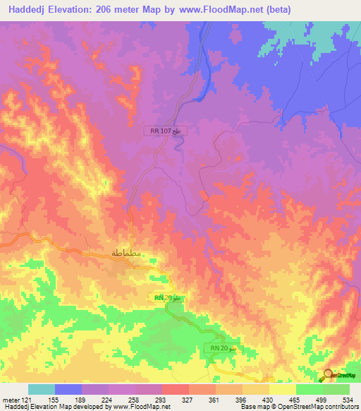 Haddedj,Tunisia Elevation Map