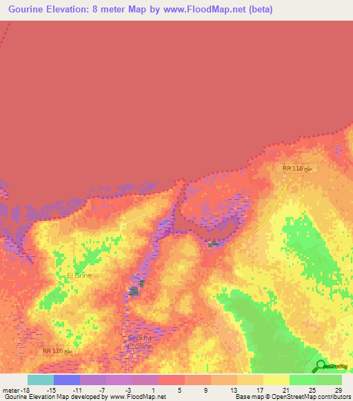 Gourine,Tunisia Elevation Map