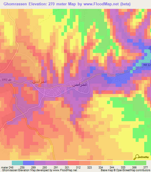 Ghomrassen,Tunisia Elevation Map