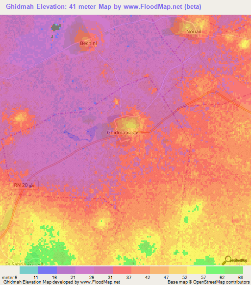 Ghidmah,Tunisia Elevation Map