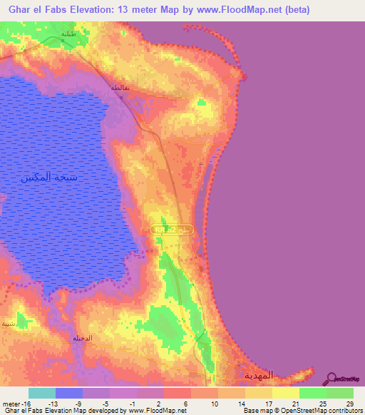 Ghar el Fabs,Tunisia Elevation Map
