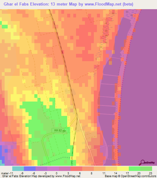 Ghar el Fabs,Tunisia Elevation Map