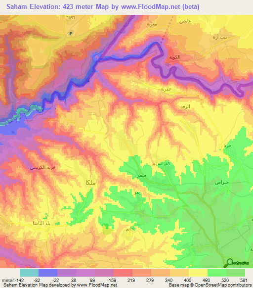 Saham,Jordan Elevation Map