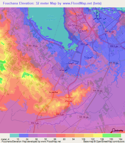 Fouchana,Tunisia Elevation Map