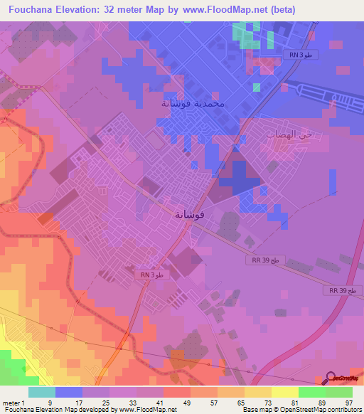 Fouchana,Tunisia Elevation Map