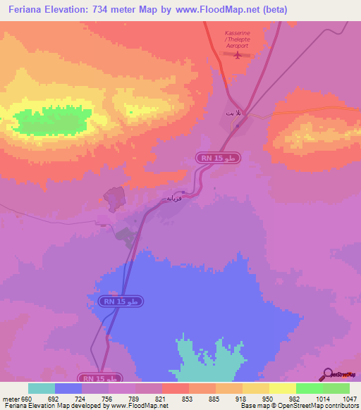 Feriana,Tunisia Elevation Map
