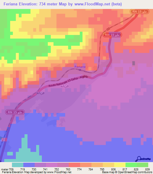 Feriana,Tunisia Elevation Map