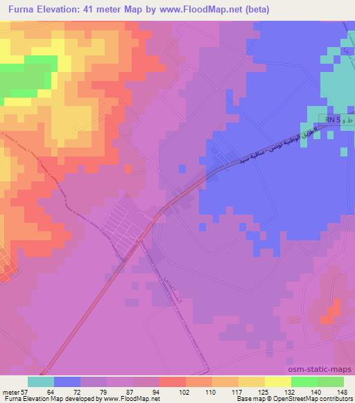 Furna,Tunisia Elevation Map
