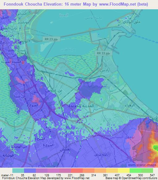 Fonndouk Choucha,Tunisia Elevation Map